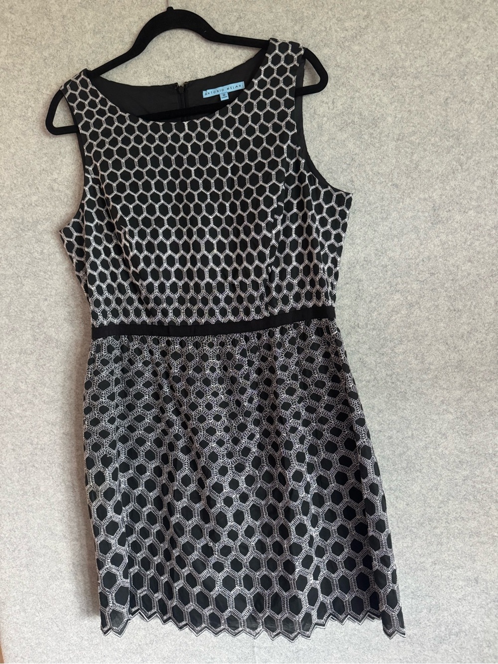 Antonio Melani BlackandGray Hexagon Lace Fit-and-Flare Sleeveless Size 12 Dress